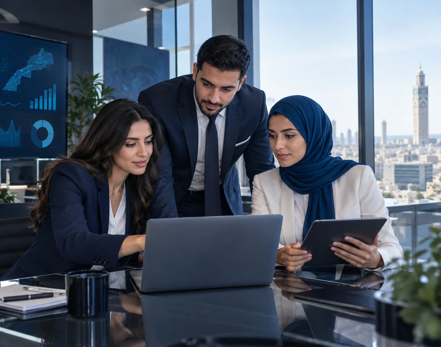 Équipe de conseil marocaine analysant un projet de transformation digitale