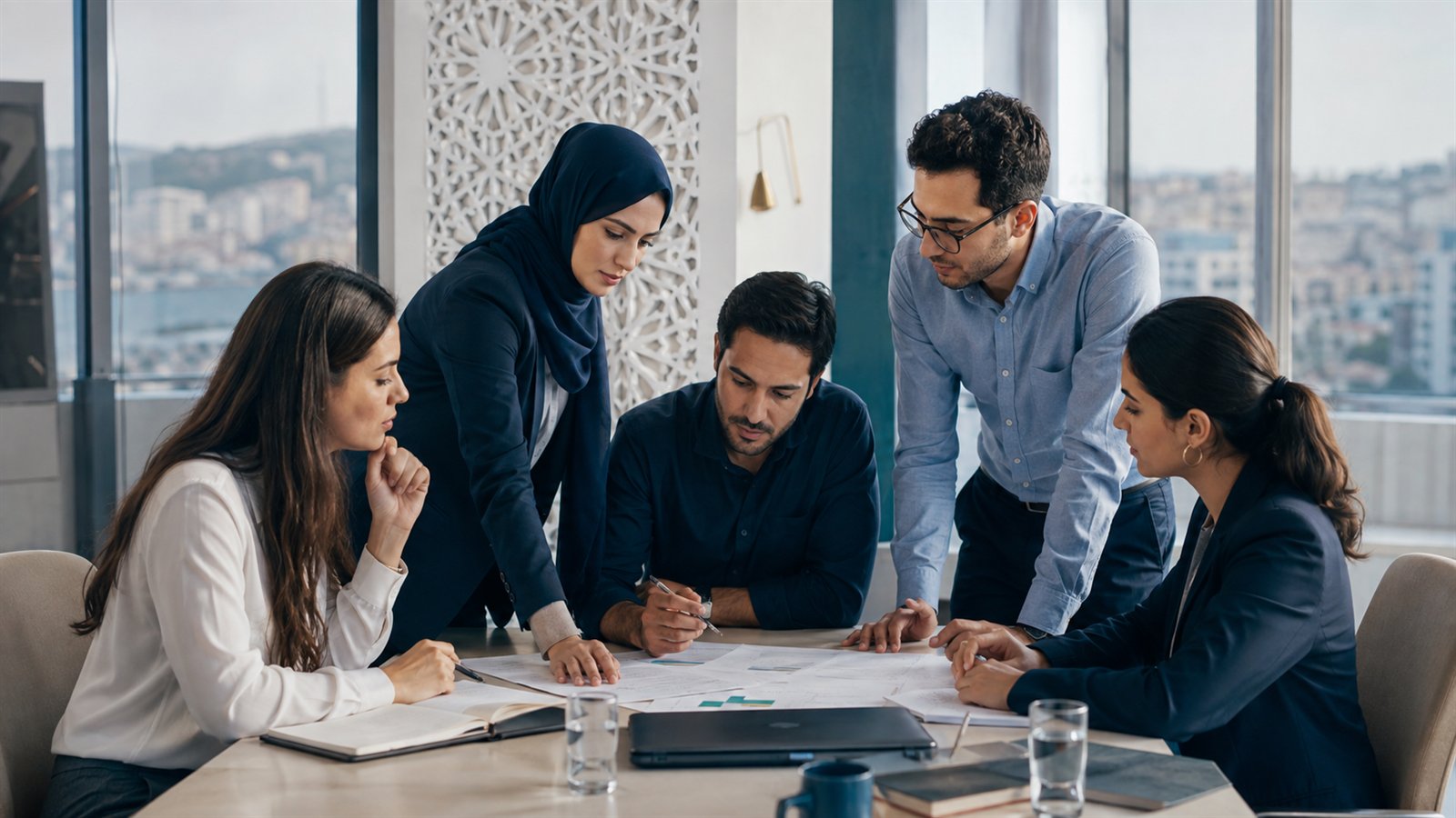Équipe de conseil réunie autour d’un projet d’entreprise