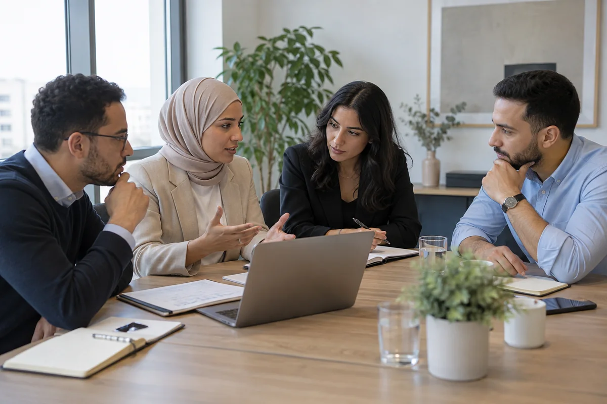 Équipe marocaine collaborant autour d’un projet